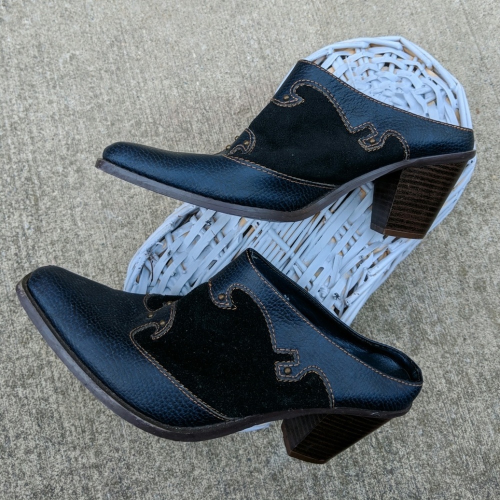 Cowboy Boot Slides Slip-On Heeled Clogs Navy 7 - image 8